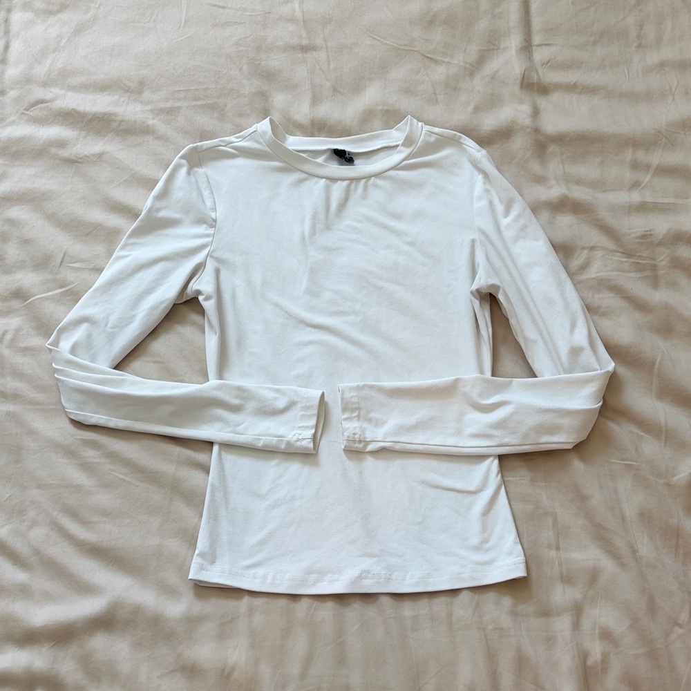 White Long Sleeve Crewneck Tee